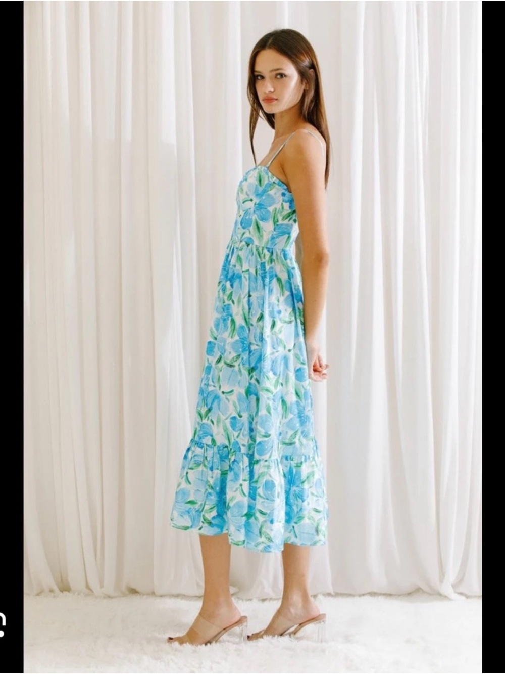 Blue & Green Floral Sundress with Ruffle Hem - Picture 2 of 5